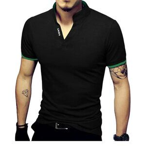 💥3/$15💥LOGEEYAR Mens Fashion Henley/Polo Shirt, SS, Slim Fit, Black - Small